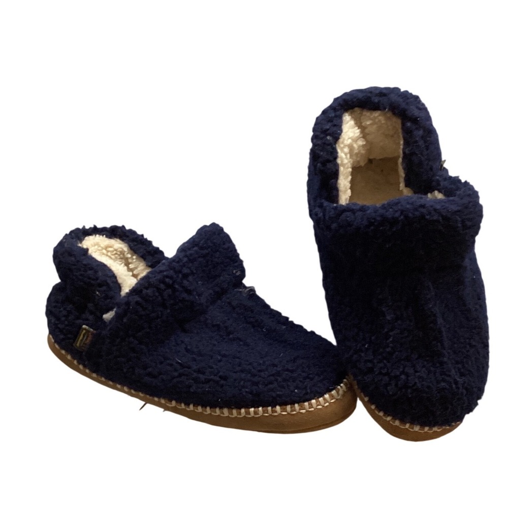 LL Bean Kids Navy Blue Sherpa Lined Moccasin Slippers Size‎ 1-2